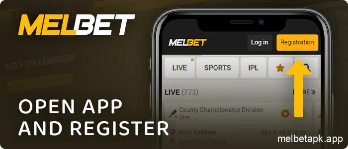 Open the Melbet app and create a new account